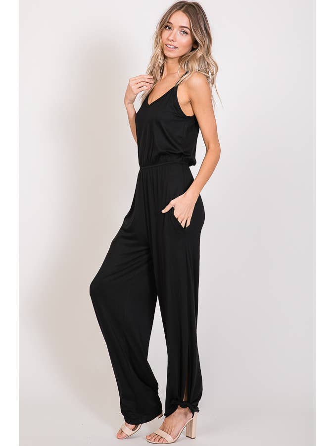 7th Ray - Wholesale Jumpsuit - Women's - Classic Aesthetic Split Side Tied Hem Jumpsuit J241810