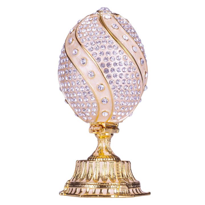 danila-souvenirs - Wholesale Jewelry Box/Organizer - Faberge Twisted Egg Jewelry box with Basket cream2