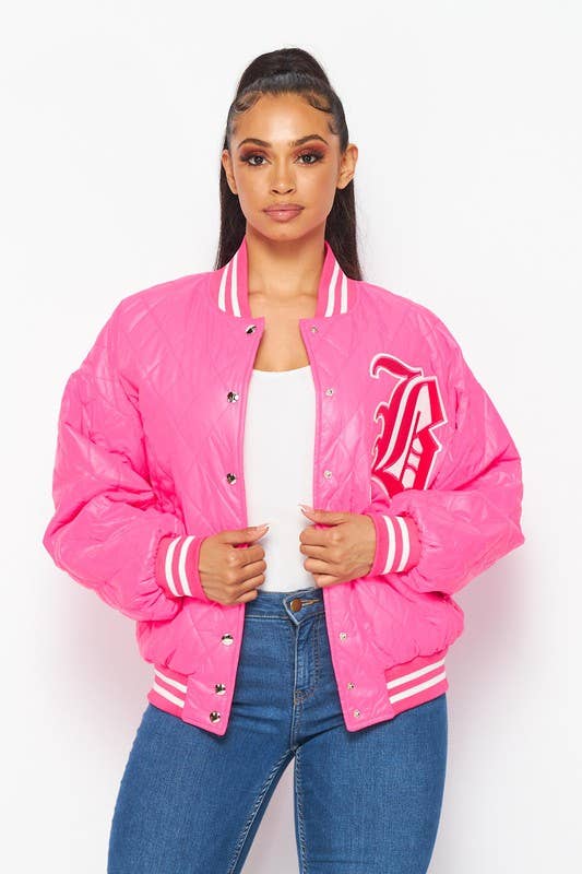 Boswell - Wholesale Varsity/Baseball Jacket - Women's - Printed B Varsity Front Button Jacket1