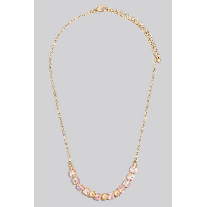 The Looks by Fame Accessories - Wholesale Beaded/Pearl Necklace - Faceted Glass And Metallic Beads Chain Necklace