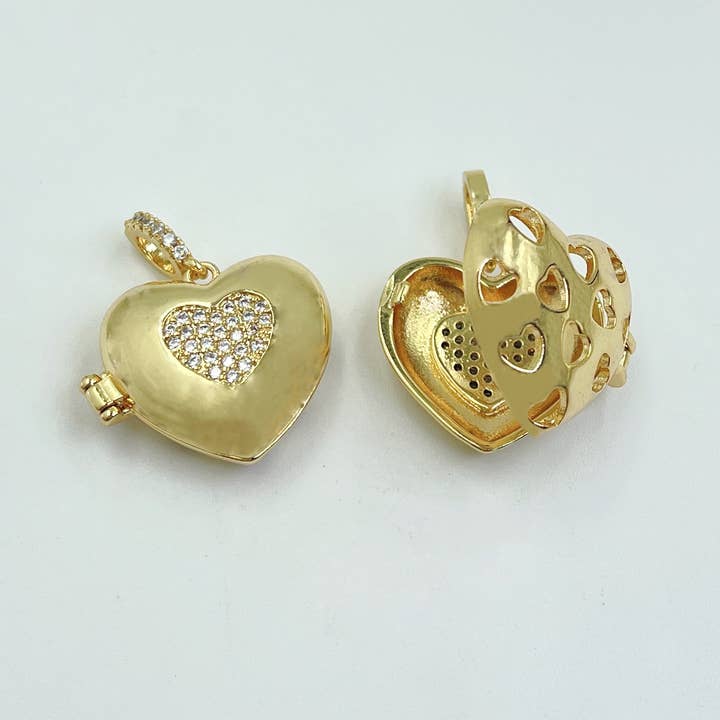 Beads Creation - Wholesale Individual Charm/Pendant - Gold Filled Dainty Puff Heart Locket Charm Pendant, CP16664
