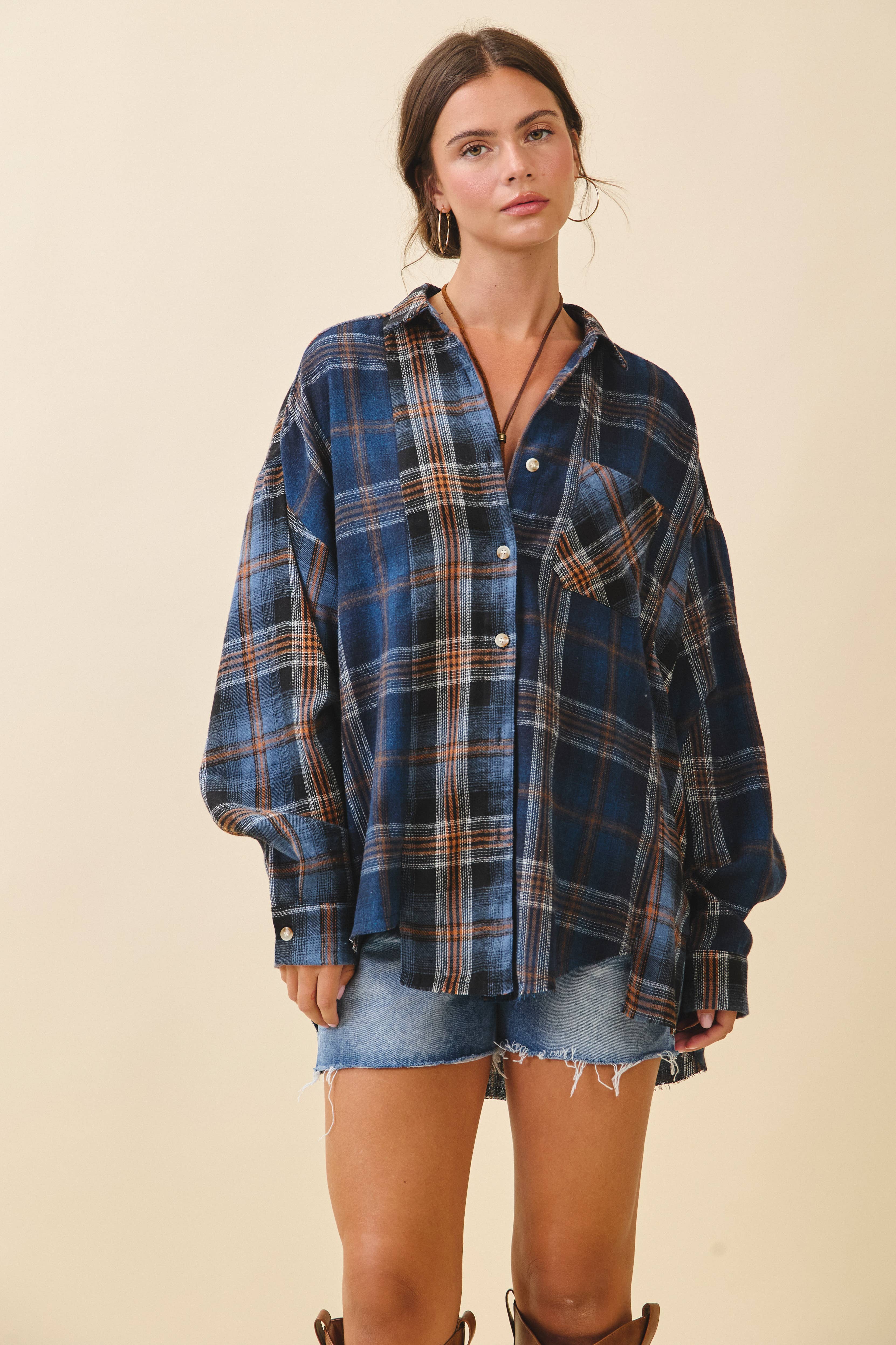 AEMI + CO - Wholesale Button Down Shirt - Women's - 8376EN Kambrie Plaid Flannel Shirt10