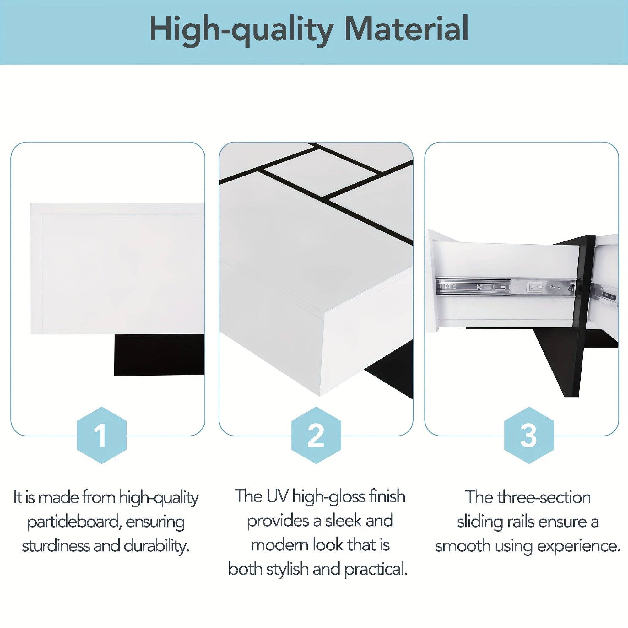 Volcanic Cult - Wholesale Coffee Table - Unique Design Coffee Table with 4 Hidden Storage Compartments, Square Cocktail Table with Extendable Sliding Tabletop, UV High-gloss Design Center Table for Living Room14