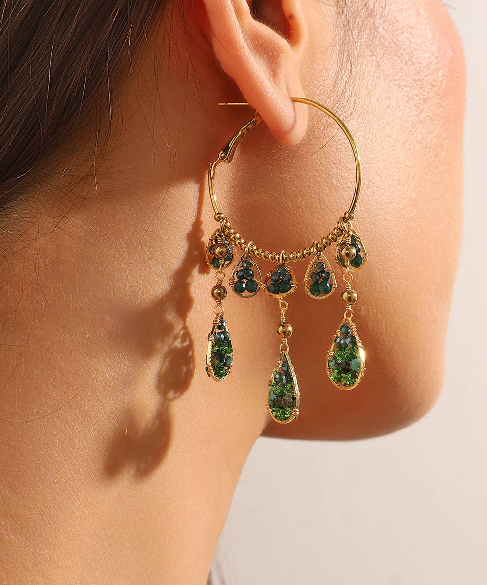 Blossom bijoux - Wholesale Dangle Earrings - BO Stud Hoops Stainless Steel Crystal Beads 25BOA0032