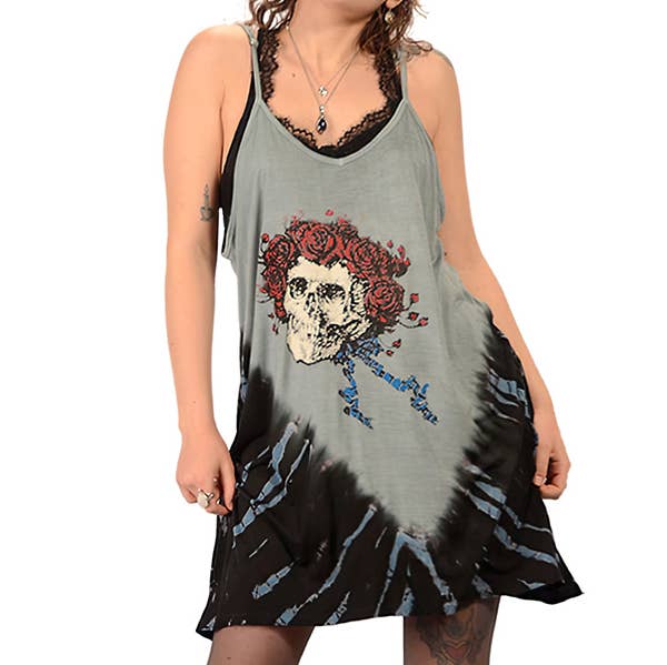 Gypsy Rose - Wholesale Dress - Women's - Grateful Dead Skull and Roses Tye Dye Viscose Tank Dress0