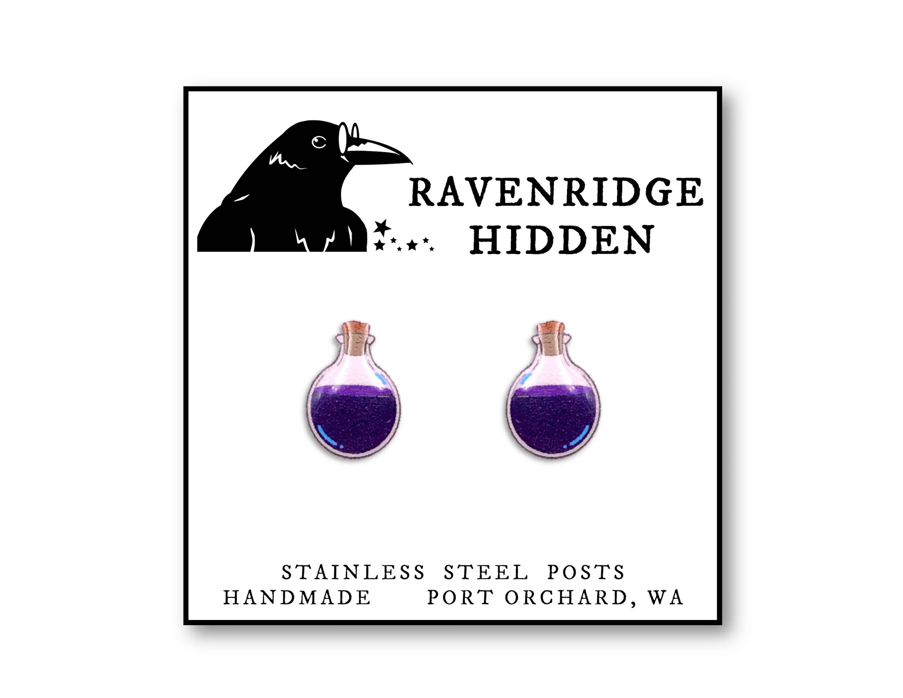 Ravenridge Hidden - Wholesale Stud/Post Earrings - Potion Bottle Purple "Prosperity/Fortune" Earrings0