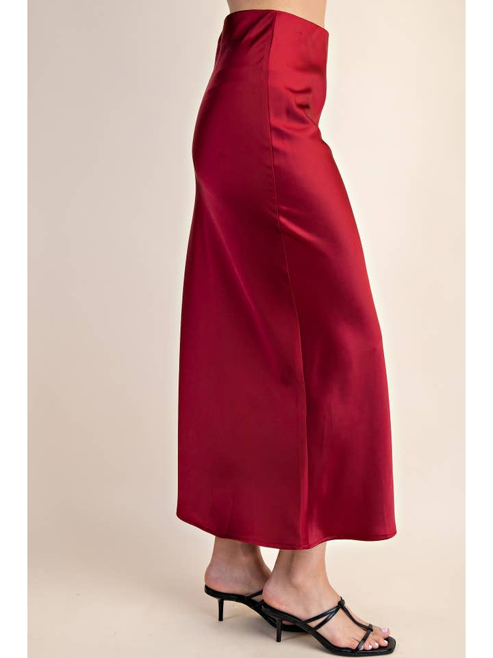 Glam - Wholesale Skirt - Women's - Waist Elastic Band Midi Satin Skirt8