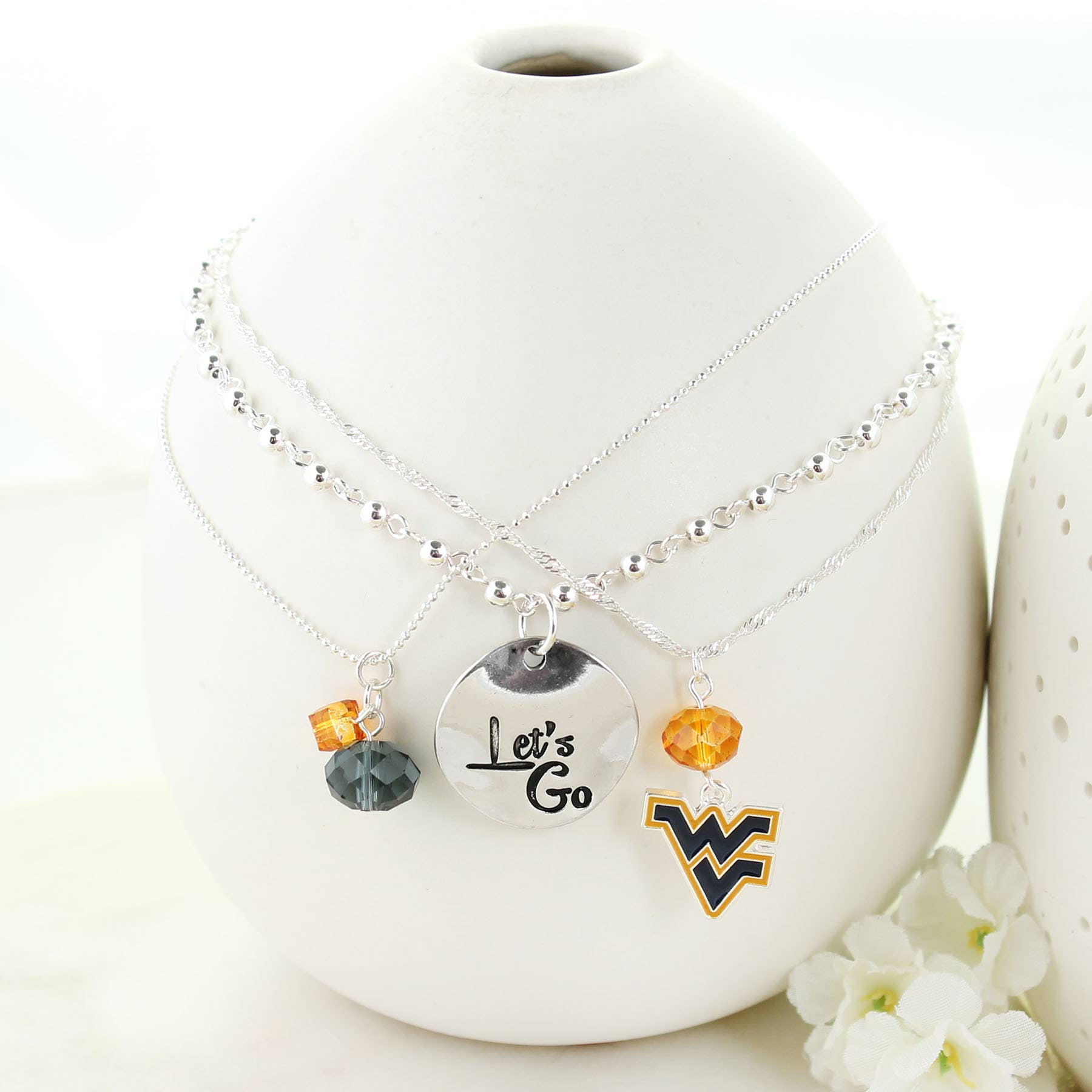 Seasons Jewelry - Wholesale Pendant/Charm Necklace - West Virginia Silver Disk Trio Necklace1