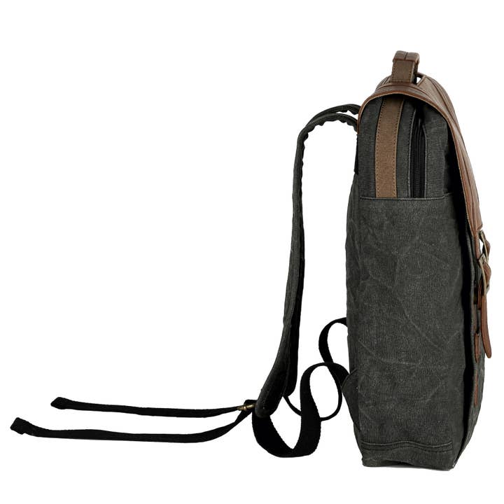 Mona B. - Wholesale Backpack – Unisex - Aldrich Unisex Backpack in Up-Cycled Canvas and Leather3