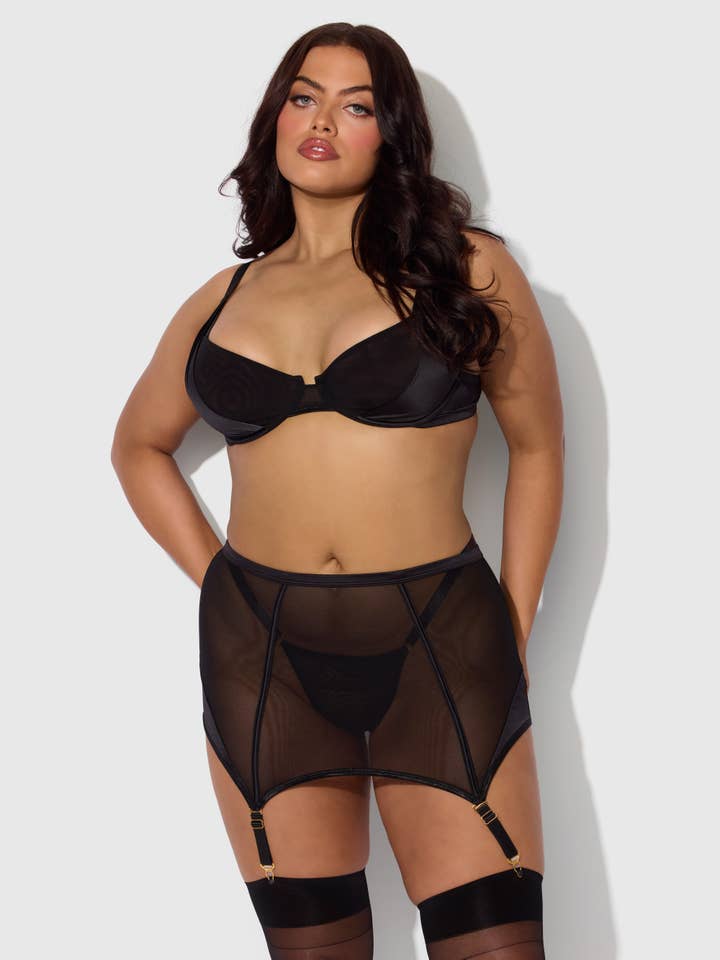 House of Desire - Wholesale Lingerie Set - Women's - RAQUEL MESH & SILKY MICRO BRA, GARTER SKIRT & G-STRING SET3