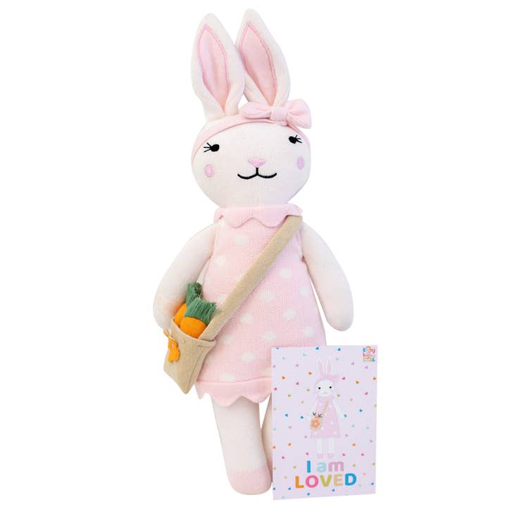 COCO the Bunny Strickpuppe aus Baumwolle (mit Affirmationskarten) für den Großhandel von Bishy Bishy Bash