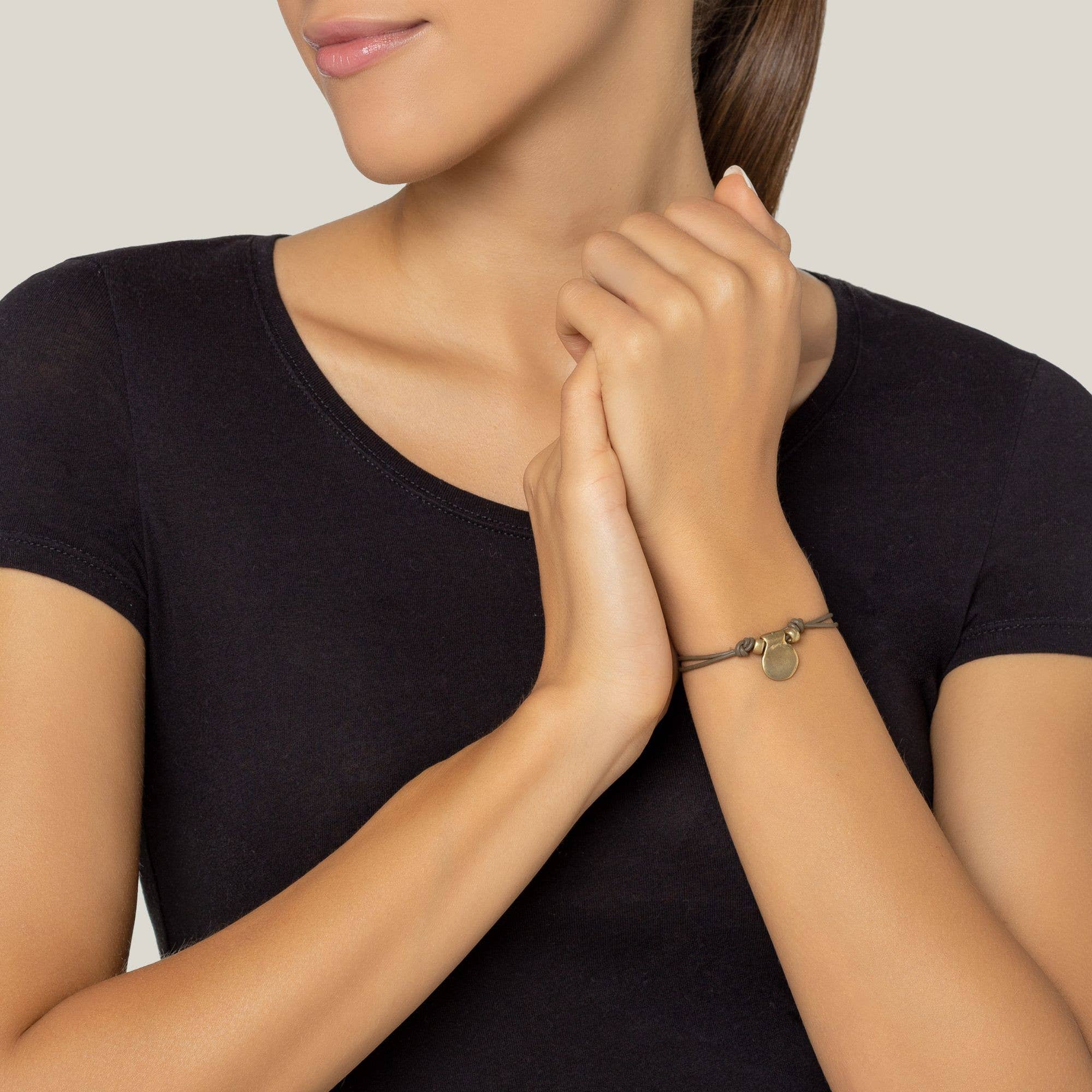 Gloria Mago - Vente Bracelet tissé/tressé - Bracelet en cuir marron doré « Basic » couleur or2