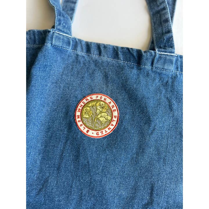 Chelsea Calkins Design - Wholesale Tote Bag - Women's - BLOOM Embroidered Denim Tote Bag