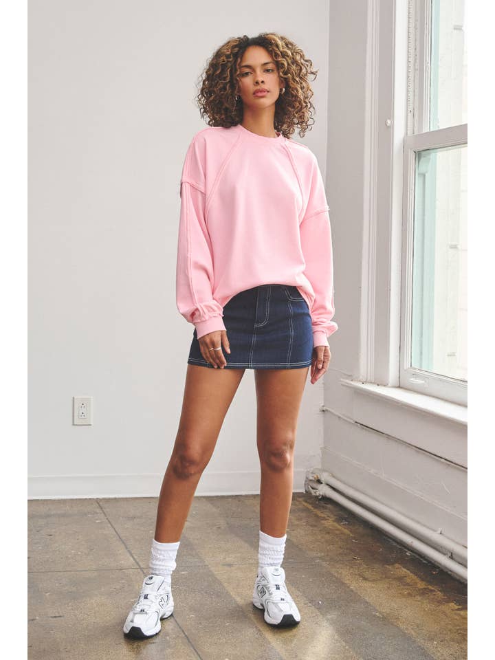 No Vacancy - Wholesale Sweatshirt - Women's - Raw edge detail french terry crewneck top18