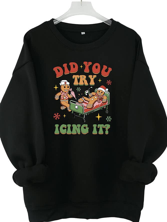 Black Funny Cookies Xmas Graphic Sweatshirt STC366D15 for wholesale on Faire