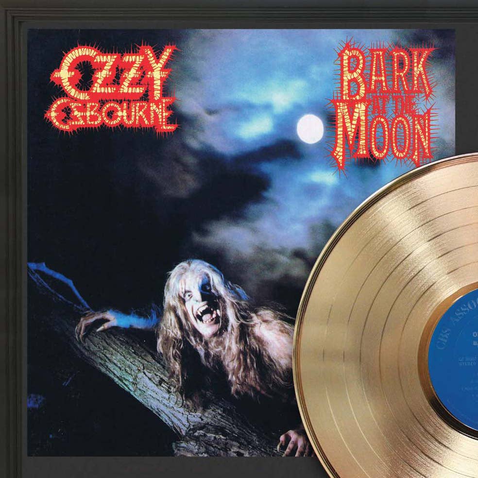 Gold Record Outlet – Arte de parede dimensional/3D por atacado – Ozzy - Casca na Lua Ouro emoldurada Mostrador LP1