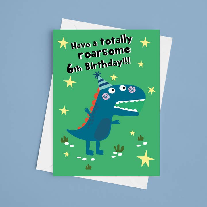 Tenha um 6º Aniversário Roarsome - Cartão 5x7 Aniversário por atacado de Laura Lonsdale