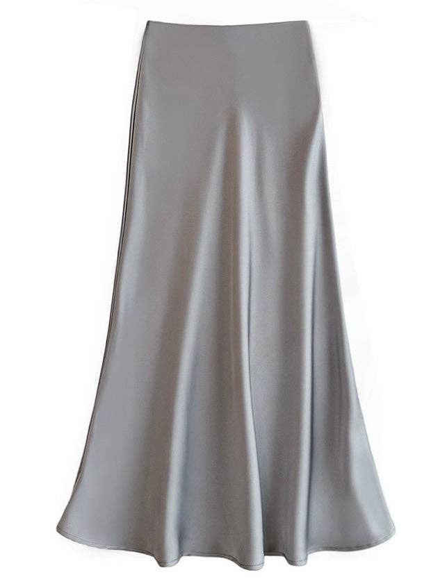 coffee Sateen Maxi Skirt with Elastic Waistband and invisible zipper ( Coffee) for wholesale on Faire13