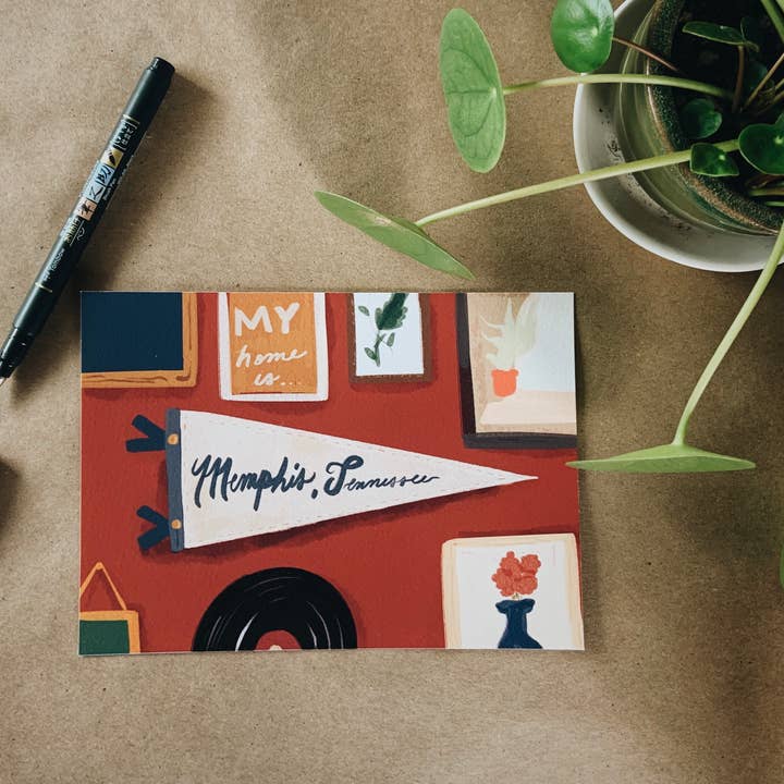 Memphis Vintage vimpel illustration kunst print for engroshandel hos Ink and Kimchi