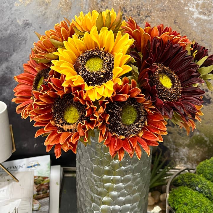 Angel Isabella - Wholesale Artificial Flowers - Pack of 7Stems-Rustic antique -Real Touch Sunflower Bouquet