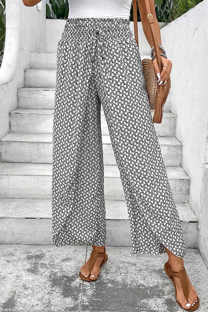 UNISHE - Wholesale Pants - Women's - Printed Split High Waist Wide Leg Pants AXR0994