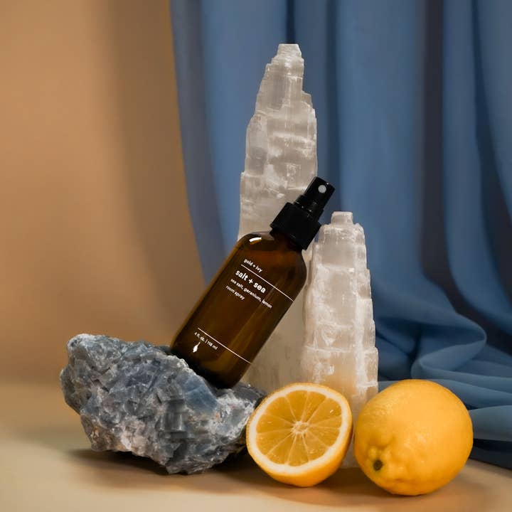 gold + ivy – Spray de quarto e roupa por atacado – sal+névoa de pulverização da sala do mar - sal marinho, gerânio, limão1