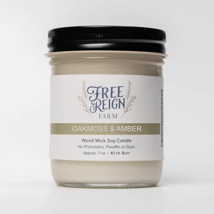 Free Reign Farm - Wholesale Jar/Filled Candle - Oakmoss & Amber: Wood Wick Candle1
