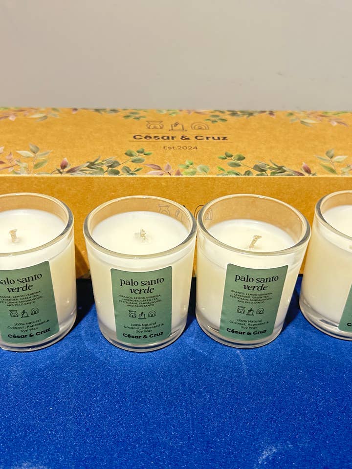 Palo Santo Verde Mini Candle Set — 4 x Natural Travel-Size
for wholesale by César & Cruz