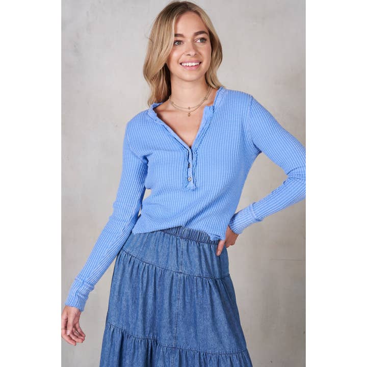 lalamia - Wholesale Knit Top - Women's - Garment Dye Casual Half-placket Long Sleeve Top 5