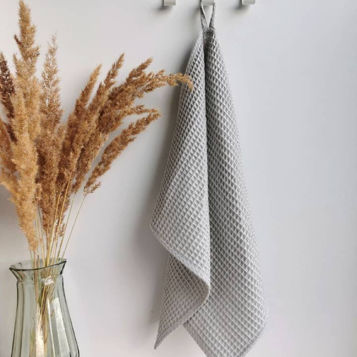 Cotton waffle Kitchen towel with loop - Light Grey for wholesale by Bloom Pads