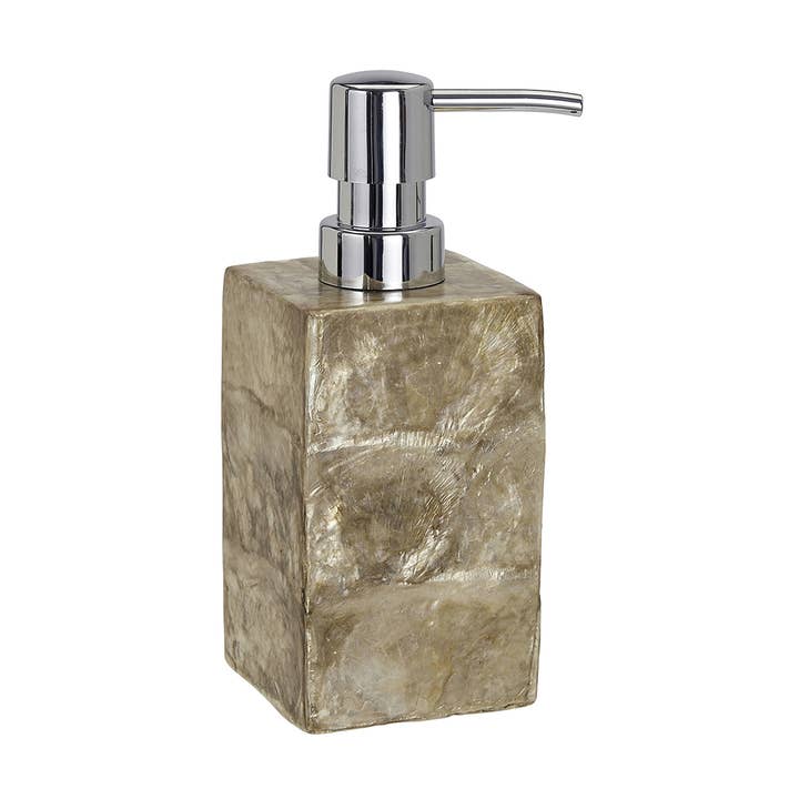 Champagne Capiz Shell Soap Dispenser 2.6x7" for wholesale by HS Seashells