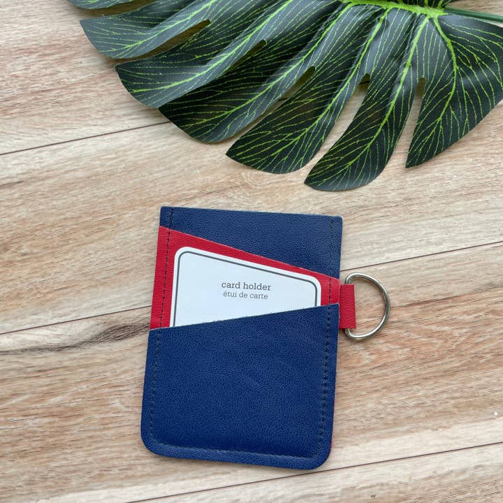 Tarjetero angular de piel con 3 ranuras azul y rojo para venta al por mayor de Mally Designs