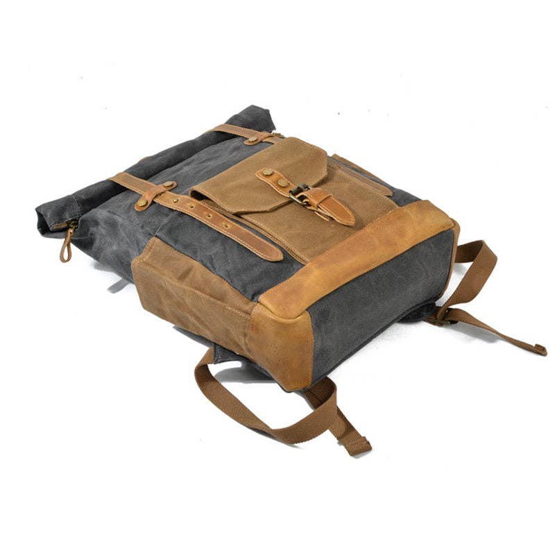 RockCow Leather Studio - Wholesale Backpack - Unisex - Wax Canvas With Full Grain Leather Travel Backpack Waterproof Waxed Canvas Laptop Rucksack Canvas Outdoor Backpack15