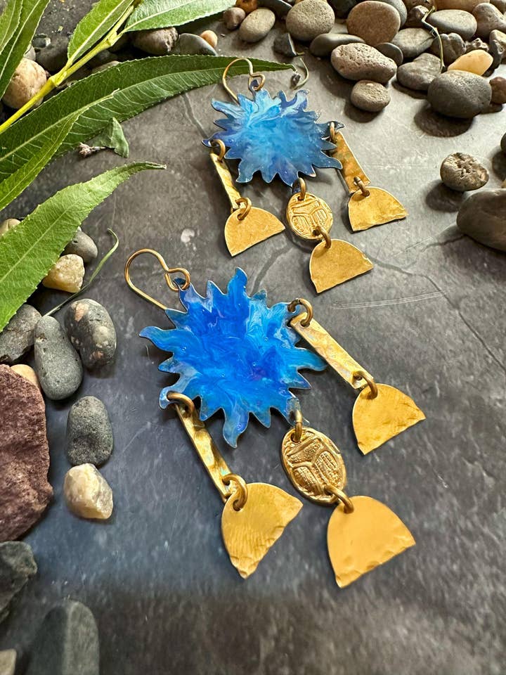 Handmade Sun Goddess Brass Earrings - Ancient Egyptian for wholesale by The Sunstone on Main