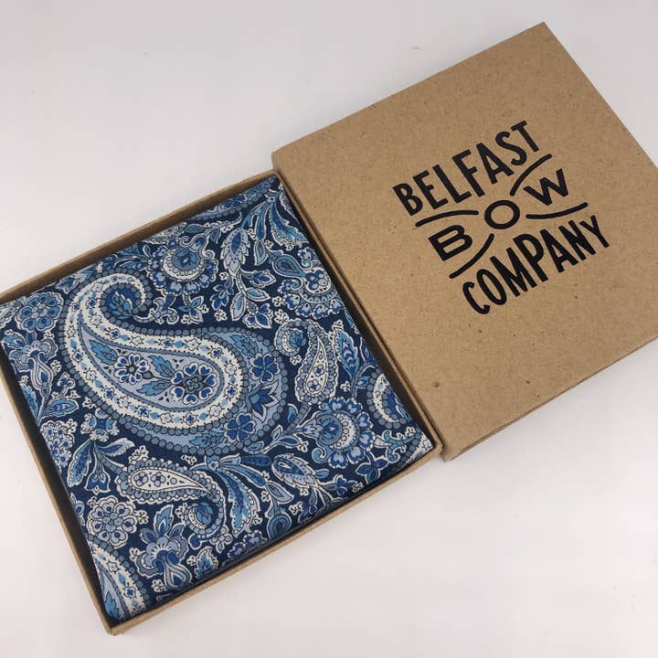 Belfast Bow Company - Wholesale Pocket Square - Men's - Liberty of London Pocket Square in Navy Paisley2