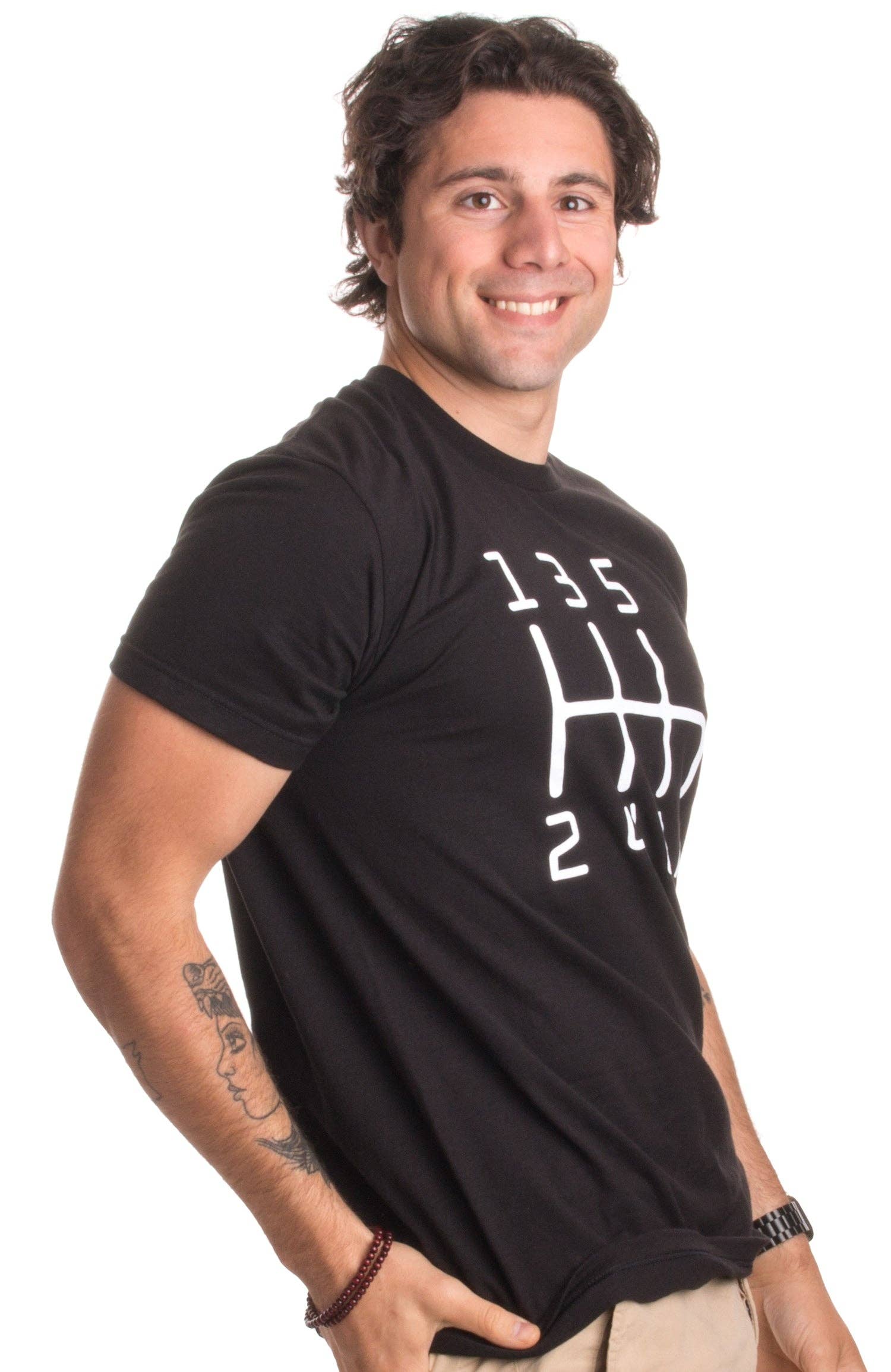 Black 6 Speed Manual Shift Pattern Racing T-shirt Men's/Unisex for wholesale on Faire1