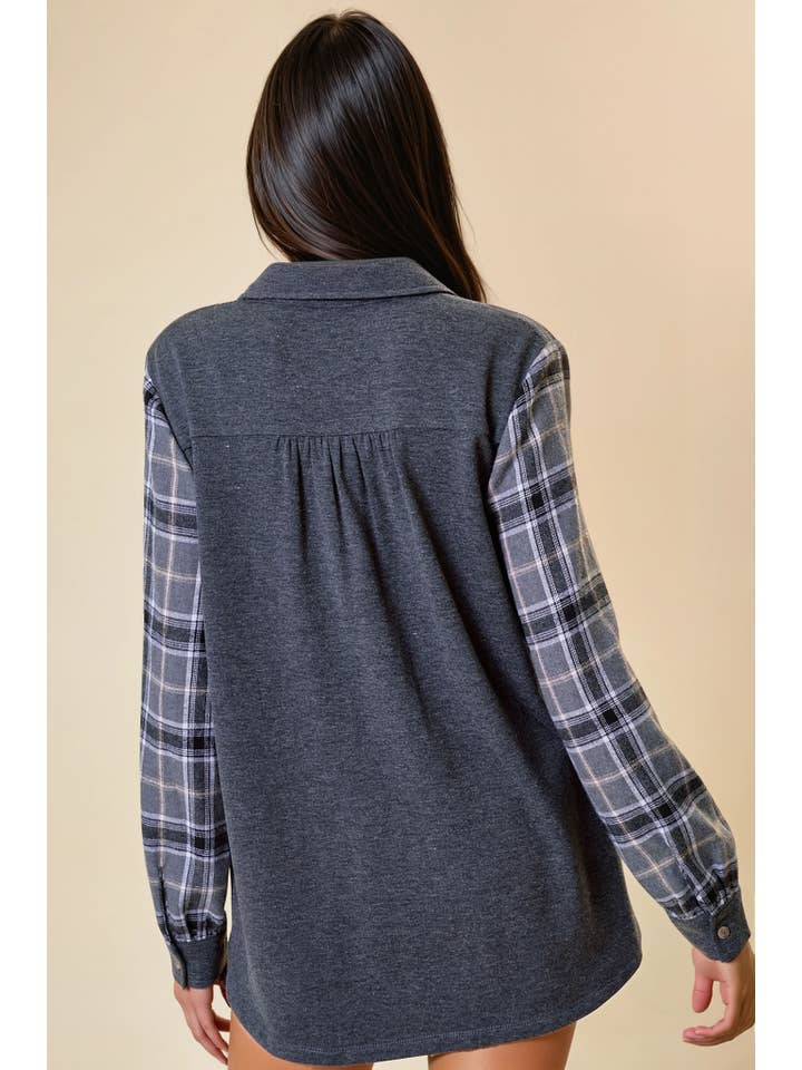 CHARCOAL PLAID SLEEVE SHIRT - 43394T for wholesale on Faire3