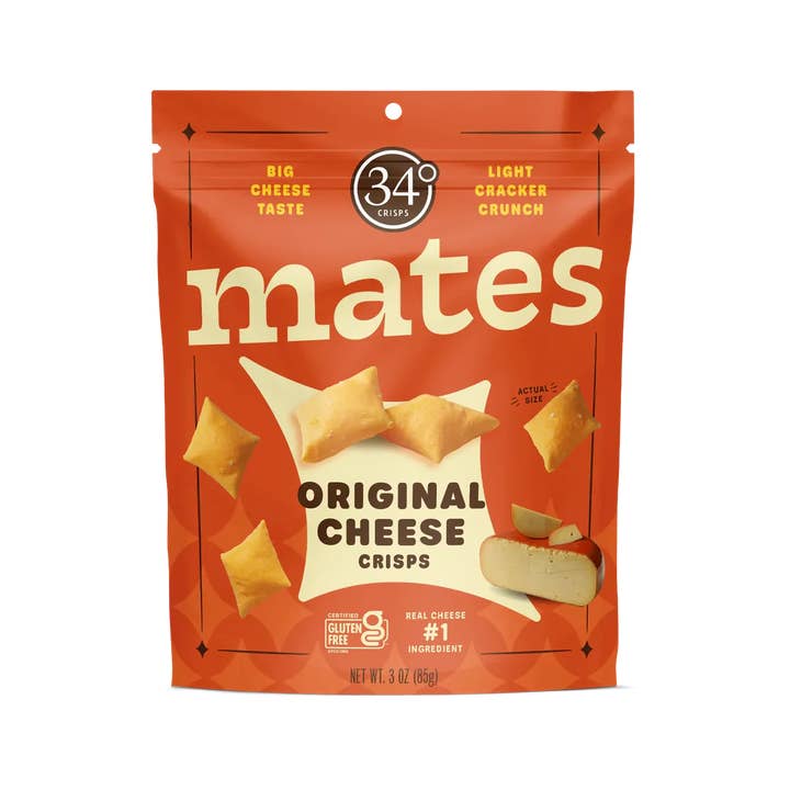 34 Degrees - Wholesale Crackers - Gluten Free Original Mates Cheese Crisps- 12CT