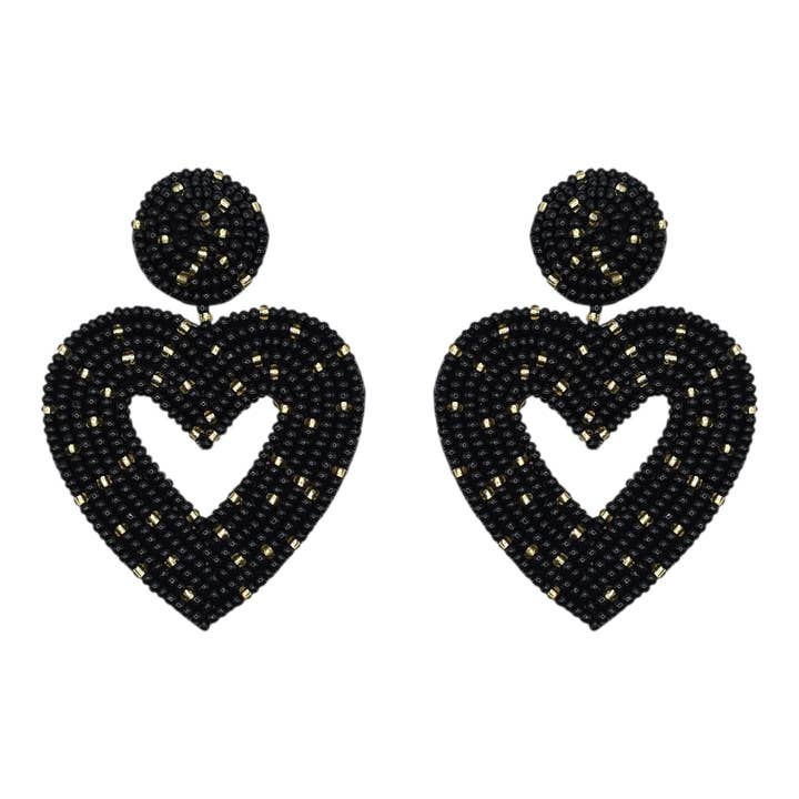 Pendientes colgantes con contorno de corazón de cuentas negras y doradas para venta al por mayor de Narratives The Line