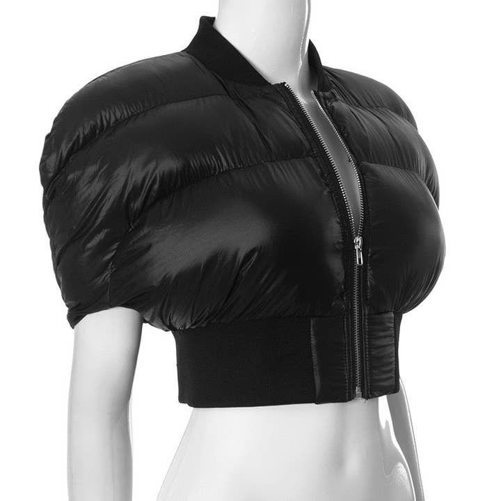BLACK Every Fashion Short Sleeve Cropped Puffer Jacket 300 for wholesale on Faire5