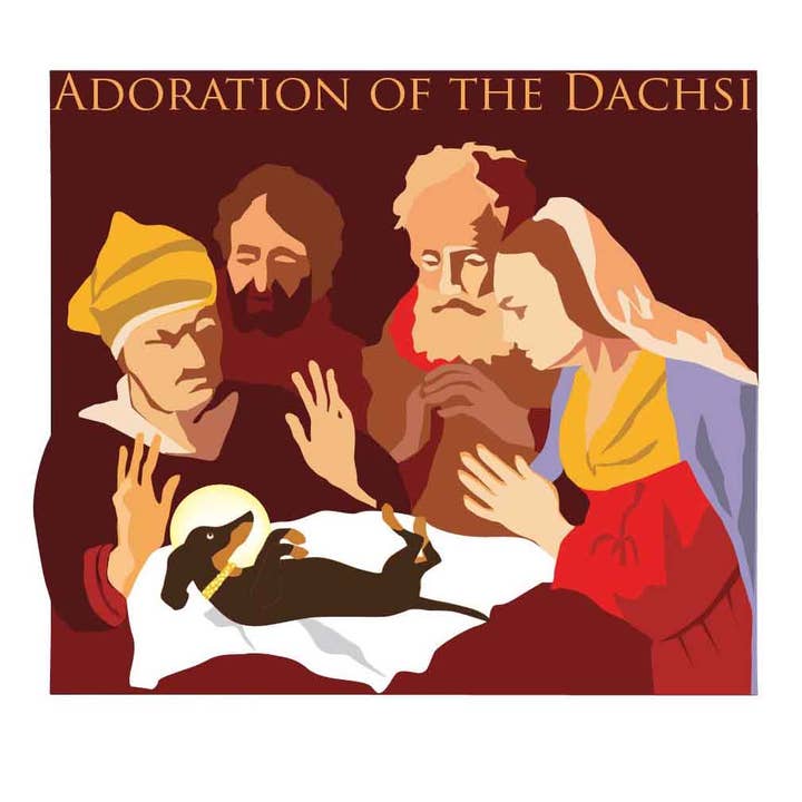 Adoration of the Dachsi Greetings Card for wholesale by London Pooch