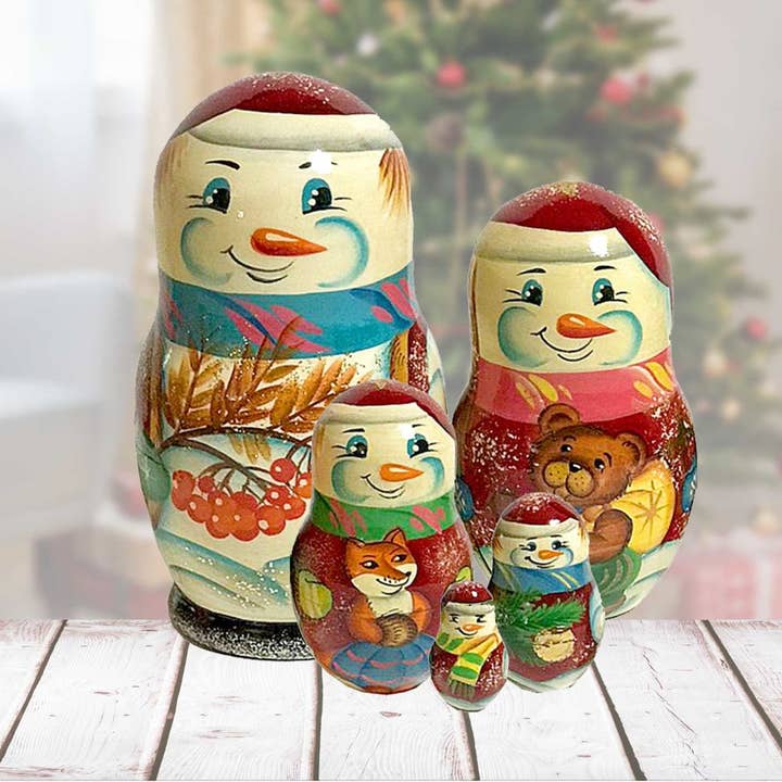 Designocracy – wholesale Doll – Kids – Snowman Winter Story Matreshka Nesting Doll Set of 5