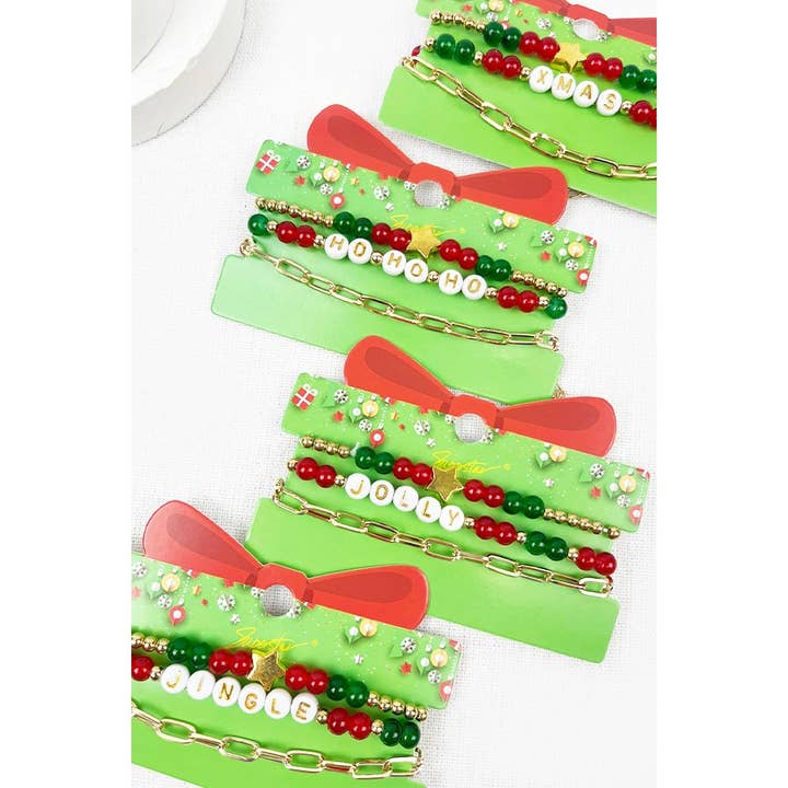 MIX COLOR Christmas Words Stretch Bracelet with Chain for wholesale on Faire
