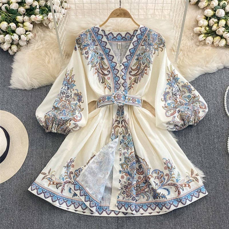 Plush Looks - Wholesale Dress – Women's - Floral Lantern Sleeve Relaxed Short Dress2