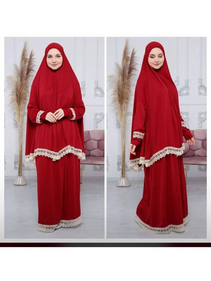 Meyran - Vendita all'ingrosso Vestito - Donna - Abaya Due Pezzi con Gonna e Sciarpa Incorporata - Adatta per la Preghiera6