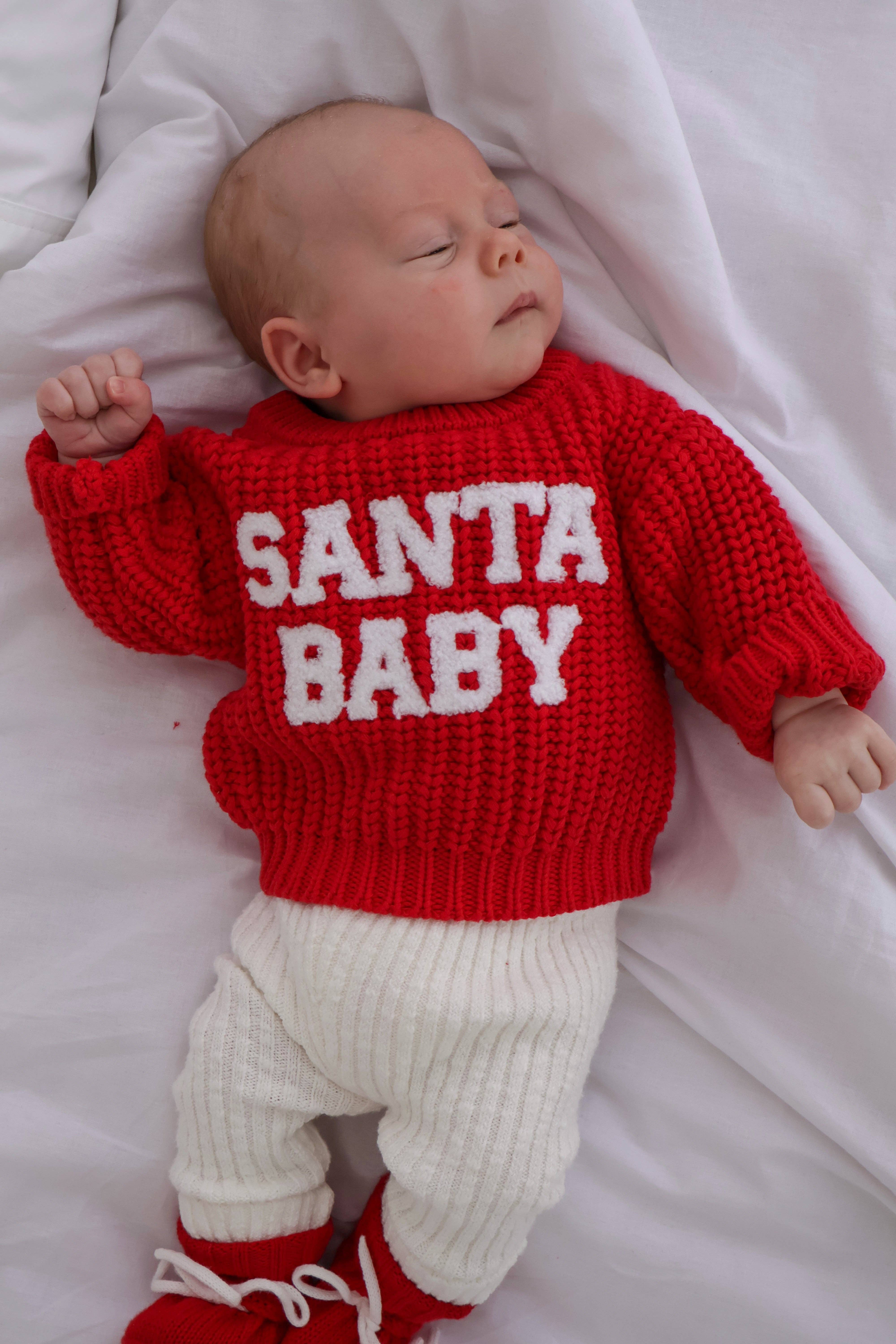 Petite + Co - Wholesale Knit Sweater - Baby - CHUNKY KNIT JUMPER | RED - SANTA BABY BOUCLE2