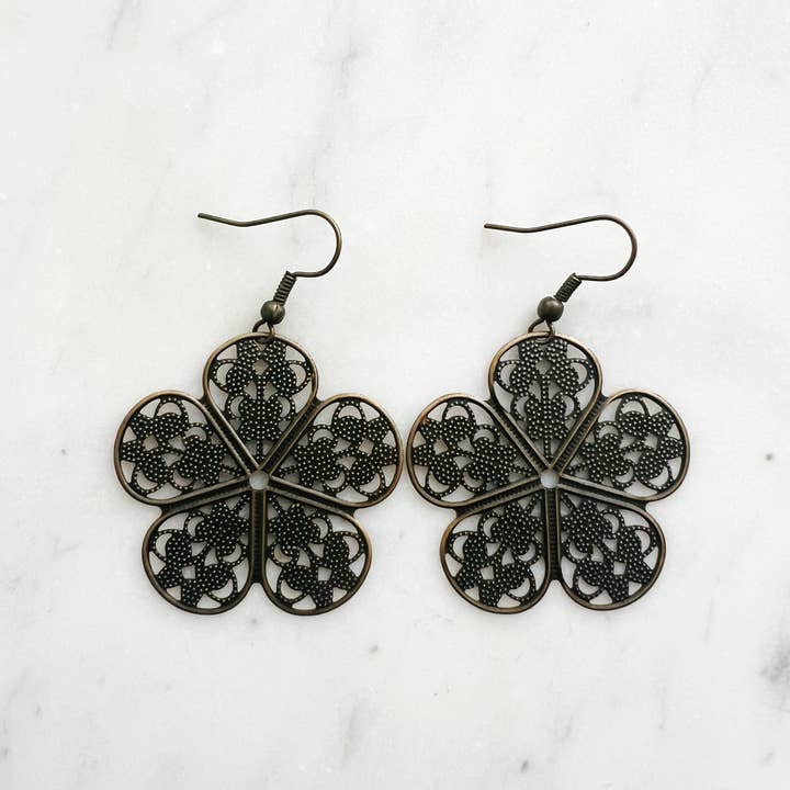 Carmen Miller Jewellery - Wholesale Dangle earrings - Antique Bronze Vintage Filigree Boho Flower Earrings1
