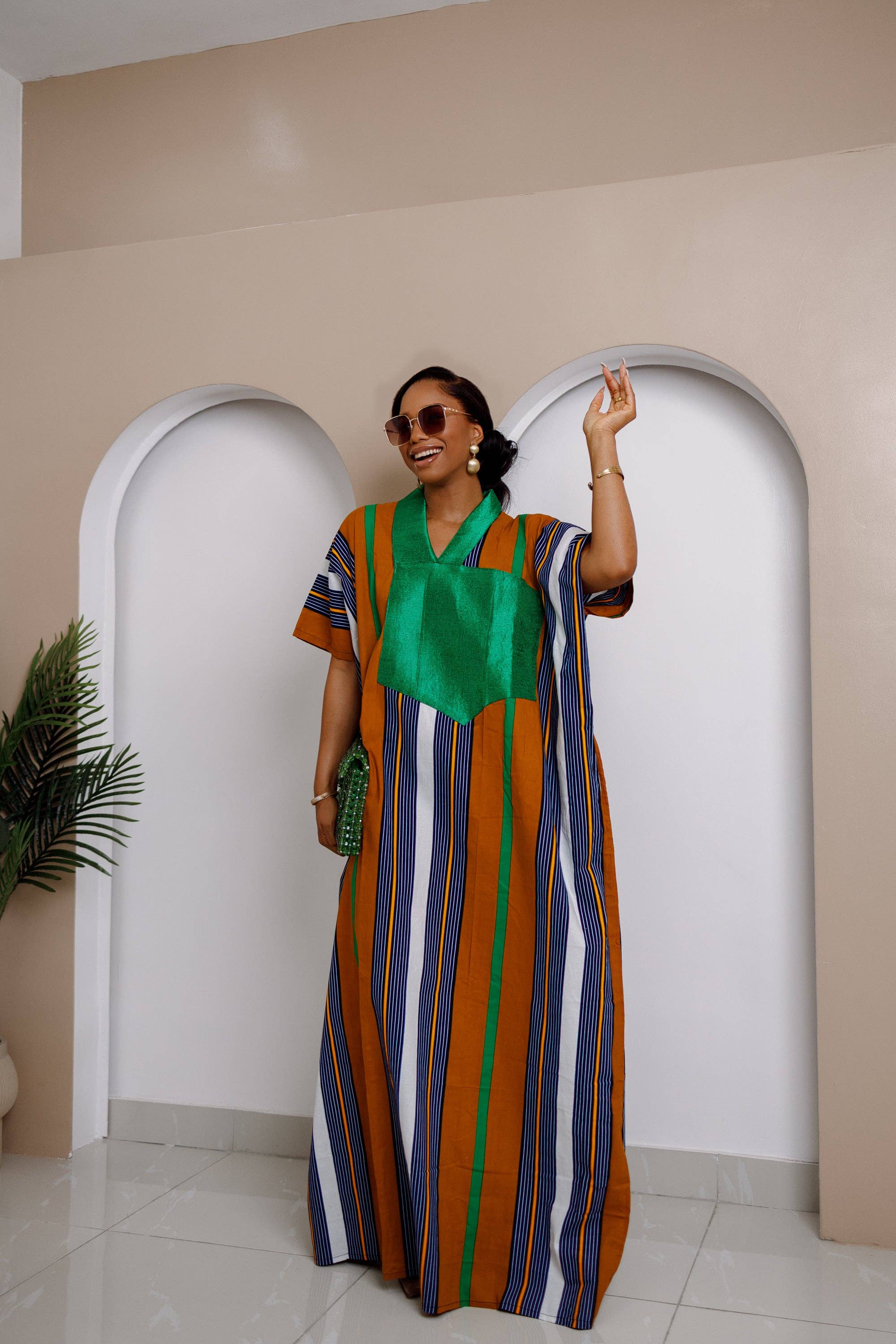 DUA MENKA - Wholesale Dress - Women's - Oliaku Striped Bubu Dress with Aso Oke Embellishment - Final Sale4
