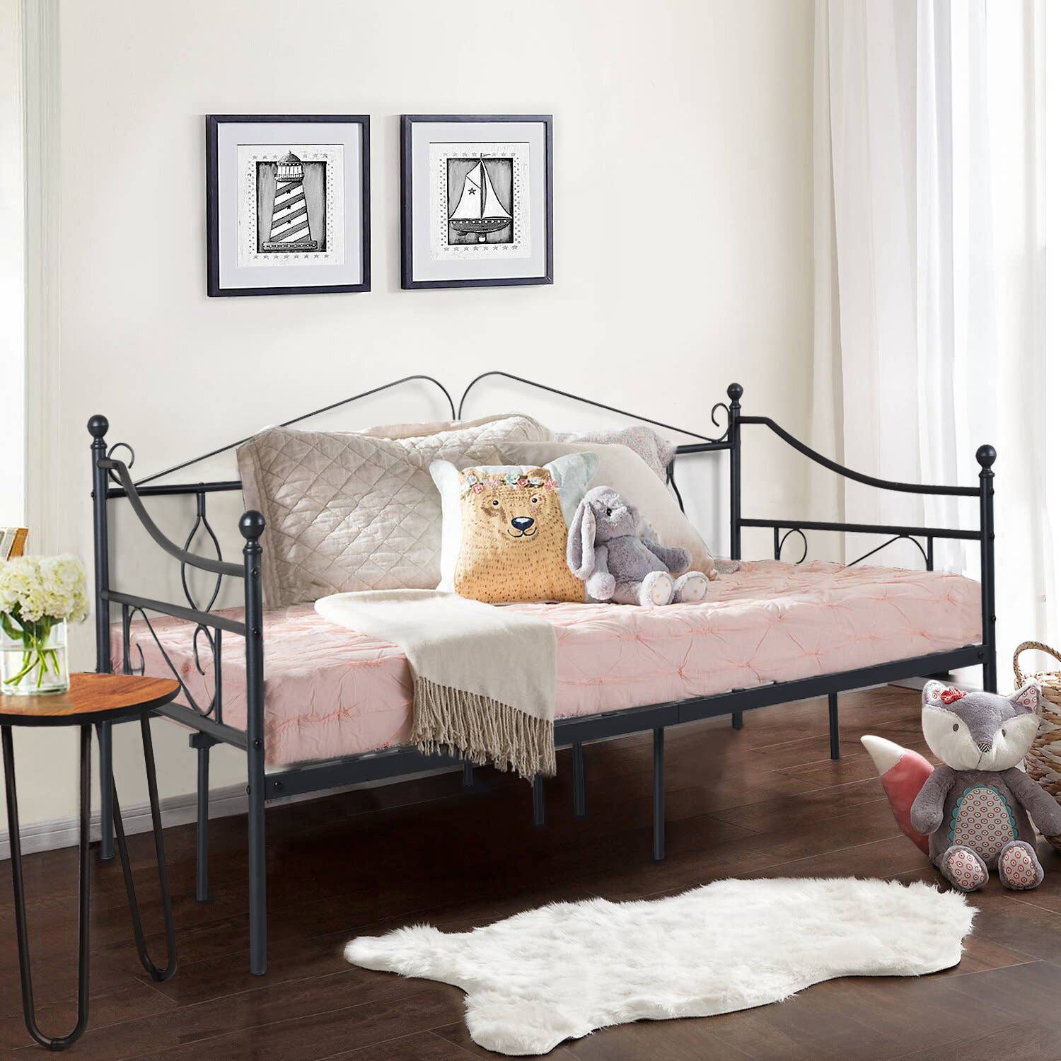 HOMYCASA DESIGN INC - Wholesale Bed - Twin Daybed Metal Platform Bed Frame SofaBed with Metal Slat1