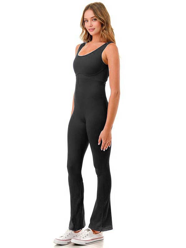 Color 5 - Wholesale Jumpsuit - Women's - Seamless ribbed h jumpsuit with bell bottom flare pants
